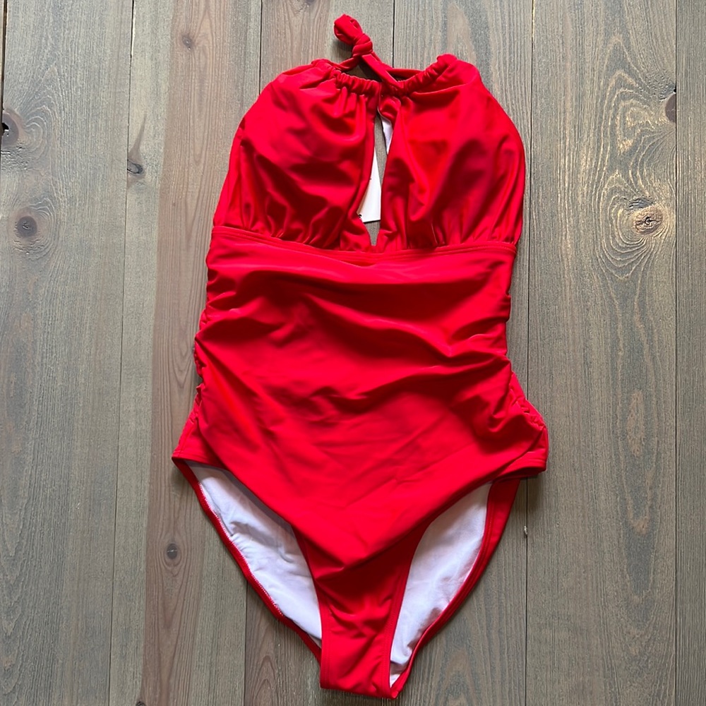 NWT Coeur De Vague red halter one piece swimsuit xl